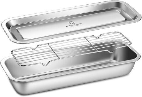 صينية تحضير وتخزين من الفولاذ المقاوم للصدأ - صينية تنظيم مطبخ عميقة بغطاء - مقلاة طعام SUS304 لإعداد الوجبات والتقديم والتنقيع والتجميد والخبز وتنظيم الأدراج - متينة وصحية in Kuwait