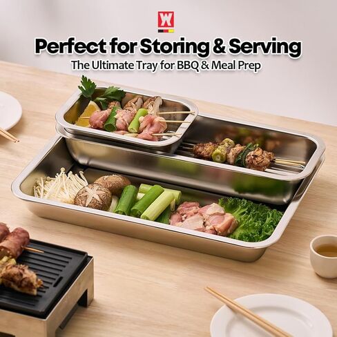 صينية تحضير وتخزين من الفولاذ المقاوم للصدأ - صينية تنظيم مطبخ عميقة بغطاء - مقلاة طعام SUS304 لإعداد الوجبات والتقديم والتنقيع والتجميد والخبز وتنظيم الأدراج - متينة وصحية in Kuwait