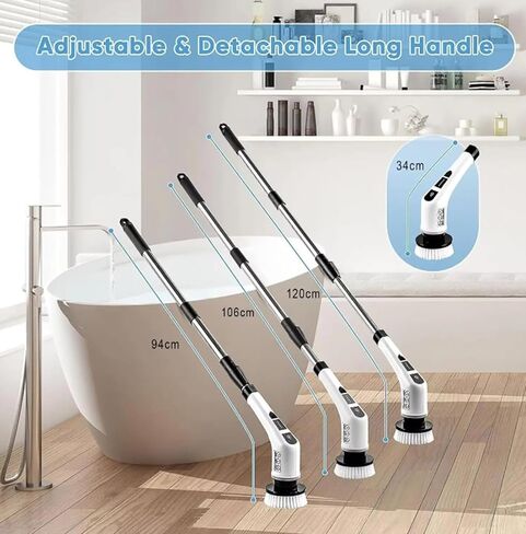 فرشاة تنظيف كهربائية 7 في 1 مع مقبض طويل قابل للتمديد، فرشاة تنظيف لاسلكية مع 7 رؤوس فرشاة قابلة للاستبدال لبلاط الأرضيات والحمام وحوض الاستحمام والزجاج والسيارة in Kuwait