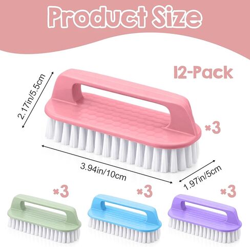 فرشاة تنظيف 12 قطعة من فرش التنظيف متعددة الأغراض شديدة التحمل بشعيرات صلبة، 4 ألوان (أرجواني وردي أزرق أخضر) للأرضيات وحوض الاستحمام والبلاط والأسطح المنزلية in Kuwait