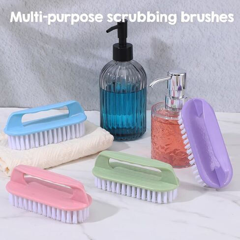 فرشاة تنظيف 12 قطعة من فرش التنظيف متعددة الأغراض شديدة التحمل بشعيرات صلبة، 4 ألوان (أرجواني وردي أزرق أخضر) للأرضيات وحوض الاستحمام والبلاط والأسطح المنزلية in Kuwait