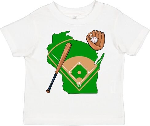 inktastic Wisconsin Baseball with Bat and Glove Toddler T-Shirt in Saudi Arabia
