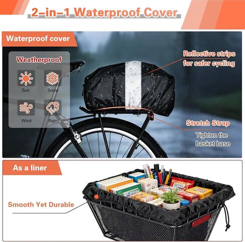 Large Bicycle Basket - Rear Bike Basket with Cargo Net and 2-in-1 Waterproof Cover, Wire Bike Baskets, Large Capacity for Adult Bikes,Electric Bike,Carrying Grocery,Ball,Dog in Kuwait