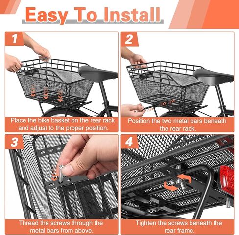 Large Bicycle Basket - Rear Bike Basket with Cargo Net and 2-in-1 Waterproof Cover, Wire Bike Baskets, Large Capacity for Adult Bikes,Electric Bike,Carrying Grocery,Ball,Dog in Kuwait