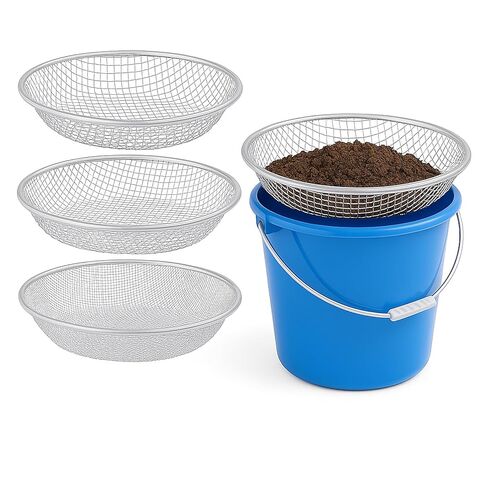 مجموعة من 3 قطع من منخل التربة لدلو سعة 5 جالون، شاشات منخل السماد من الفولاذ المجلفن شديد التحمل، 3 أحجام شبكية 1/8 بوصة 1/4 بوصة 3/8 بوصة (3 مم/6 مم/10 مم) للأوساخ والصخور والحصى ومسبوكات الدودة وأداة سماد الحديقة in Kuwait