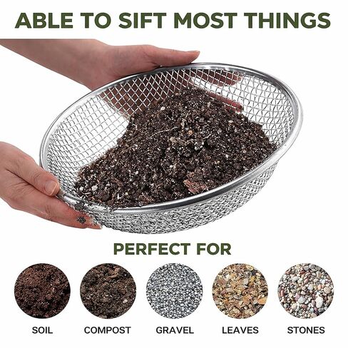 مجموعة من 3 قطع من منخل التربة لدلو سعة 5 جالون، شاشات منخل السماد من الفولاذ المجلفن شديد التحمل، 3 أحجام شبكية 1/8 بوصة 1/4 بوصة 3/8 بوصة (3 مم/6 مم/10 مم) للأوساخ والصخور والحصى ومسبوكات الدودة وأداة سماد الحديقة in Kuwait