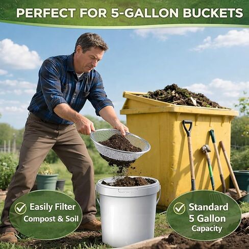 مجموعة من 3 قطع من منخل التربة لدلو سعة 5 جالون، شاشات منخل السماد من الفولاذ المجلفن شديد التحمل، 3 أحجام شبكية 1/8 بوصة 1/4 بوصة 3/8 بوصة (3 مم/6 مم/10 مم) للأوساخ والصخور والحصى ومسبوكات الدودة وأداة سماد الحديقة in Kuwait