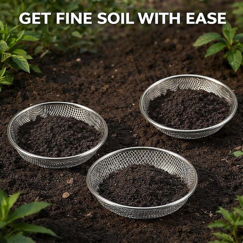 مجموعة من 3 قطع من منخل التربة لدلو سعة 5 جالون، شاشات منخل السماد من الفولاذ المجلفن شديد التحمل، 3 أحجام شبكية 1/8 بوصة 1/4 بوصة 3/8 بوصة (3 مم/6 مم/10 مم) للأوساخ والصخور والحصى ومسبوكات الدودة وأداة سماد الحديقة in Kuwait