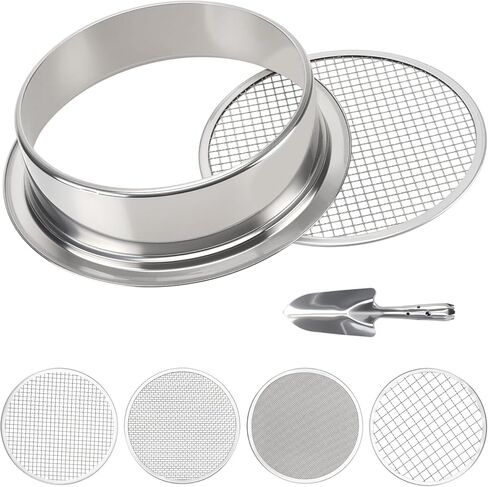 5-in-1 Garden Soil Sifter with 5 pcs (1,3,6,9,12mm) Sieve Meshes and Shovel, Stainless Steel Mesh Sifter for Sand Sifting, Compost Processing, Potting Mix in Saudi Arabia