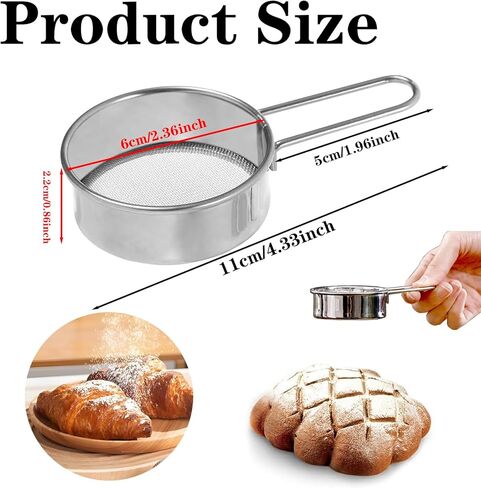 منخل دقيق صغير من الفولاذ المقاوم للصدأ - منخل خبز شبكي ناعم مقاس 11.43 سم مع مقبض منخل مسحوق متعدد الأغراض منخل دقيق صغير من الفولاذ المقاوم للصدأ مع شبكة دقيقة للدقيق والسكر والتوابل والمكونات المسحوقة in Kuwait