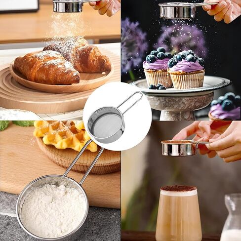 منخل دقيق صغير من الفولاذ المقاوم للصدأ - منخل خبز شبكي ناعم مقاس 11.43 سم مع مقبض منخل مسحوق متعدد الأغراض منخل دقيق صغير من الفولاذ المقاوم للصدأ مع شبكة دقيقة للدقيق والسكر والتوابل والمكونات المسحوقة in Kuwait