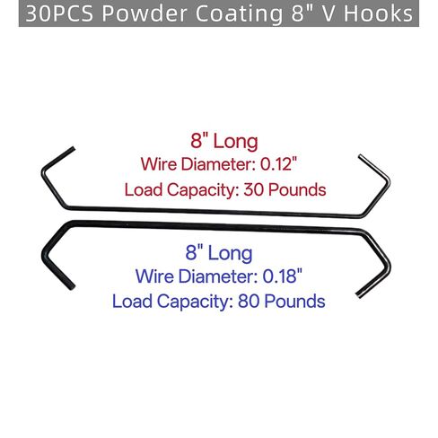 30 Pcs Powder Coating V-Hooks V-Shaped DIY Hanging Hooks, Powder Coating Kit for Painting, 8" Long 0.18" Wire Vv-Style Leg Length 0.98", Load Capacity 70 Lbs in Kuwait