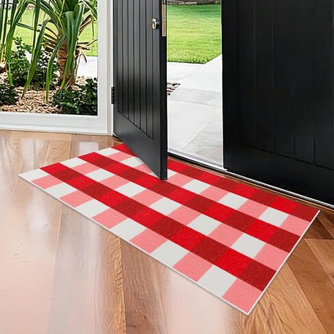2x4 Small Runner Rugs for Entryway,Machine Washable Runners for Bedroom Living Room, Low Pile Thin Non Slip Checkered Runner Rug for Girl Kitchen,Bathroom Home Decor, Hallways,Red and White in Saudi Arabia