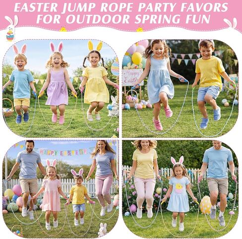 24 مجموعة من حشو سلة عيد الفصح، حبال القفز مع بطاقات هدايا الأرنب، هدايا حفلات عيد الفصح، حبال القفز المصنوعة من النايلون المتين الملون لهدايا الحفلات، مكافآت لعبة صيد البيض، لعب الربيع في الهواء الطلق in Kuwait