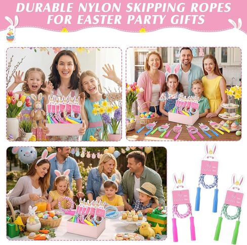 24 مجموعة من حشو سلة عيد الفصح، حبال القفز مع بطاقات هدايا الأرنب، هدايا حفلات عيد الفصح، حبال القفز المصنوعة من النايلون المتين الملون لهدايا الحفلات، مكافآت لعبة صيد البيض، لعب الربيع في الهواء الطلق in Kuwait