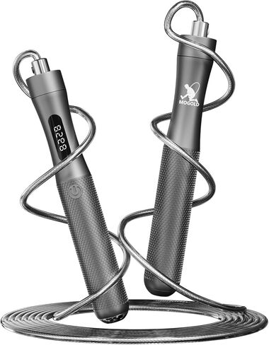 حبل القفز مع عداد، مقبض من سبائك الألومنيوم باللون الرمادي مع كابل PVC، طول 118 بوصة، شحن سريع، تصميم مريح، لتدريب القلب in Kuwait