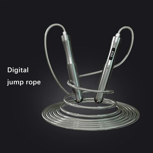 حبل القفز مع عداد، مقبض من سبائك الألومنيوم باللون الرمادي مع كابل PVC، طول 118 بوصة، شحن سريع، تصميم مريح، لتدريب القلب in Kuwait