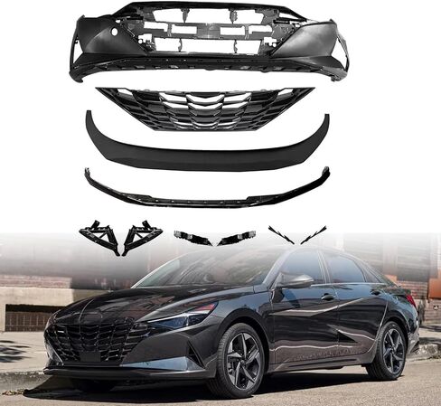 10pcs مجموعة الغلاف الأمامي المصد الأمامية تناسب 2021 2022 2023 Hyundai Elantra preped مع الشبكة العلوية والشفة السفلى in Kuwait