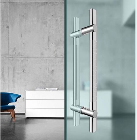 Glass Door Handle, Heavy Duty Brushed Stainless Steel Flat Tube Commercial Push-Pull Door Handle/Wooden Door Handle, 3 Lengths (Size : Length 600mm/23.6inch) (Length 600mm/23.6inch in Kuwait