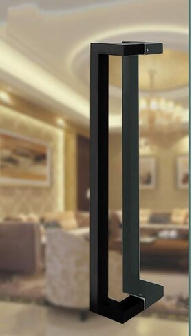 Black Stainless Steel Square Tube Commercial Push-Pull Door Handle/Glass Door Handle/Barn Door Pull Handle - Length 425/600/800/1200mm (Size : Length 600mm/23.6inch) (Length 600mm/ in Saudi Arabia