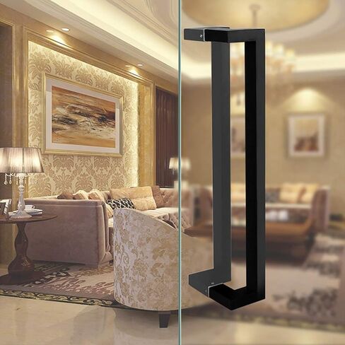Black Stainless Steel Square Tube Commercial Push-Pull Door Handle/Glass Door Handle/Barn Door Pull Handle - Length 425/600/800/1200mm (Size : Length 600mm/23.6inch) (Length 600mm/ in Saudi Arabia