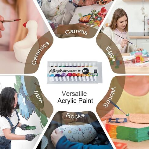 مجموعة الطلاء Artkey Acrylic - 24 ألوانًا نابضة بالحياة (12 مل/0.4 أوقية) ، أصباغ غنية ومهنية ، دهانات أكريليك للبنوك الصخرية الخشبية الطينية الطين الطلاء الفنية الطلاء - لوازم الفن in Kuwait
