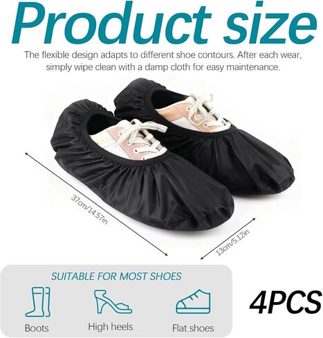 2 Pairs of Black Bowling Shoe Covers with Size L, Non-Slip Shoes Protector Cover, Easy-on Reusable Walking Boot Protector Accessories Sports Activities Supplies for Indoor Men Women in Saudi Arabia