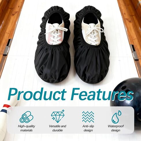 2 Pairs of Black Bowling Shoe Covers with Size L, Non-Slip Shoes Protector Cover, Easy-on Reusable Walking Boot Protector Accessories Sports Activities Supplies for Indoor Men Women in Saudi Arabia