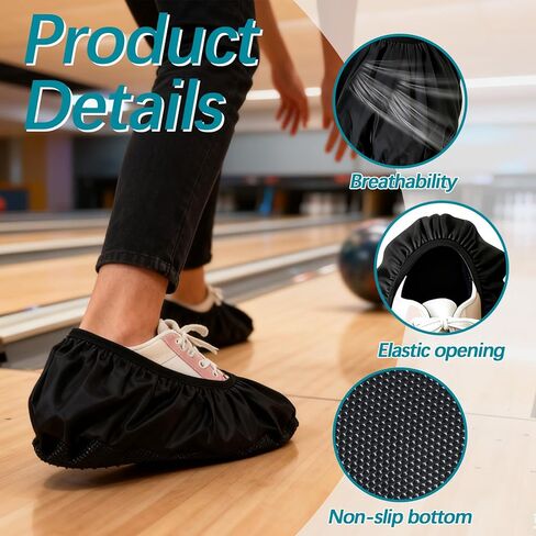 2 Pairs of Black Bowling Shoe Covers with Size L, Non-Slip Shoes Protector Cover, Easy-on Reusable Walking Boot Protector Accessories Sports Activities Supplies for Indoor Men Women in Saudi Arabia