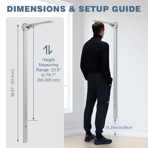 قياس الارتفاع للجدار، أدوات قياس الارتفاع من الألومنيوم المثبتة على الحائط للبالغين والأطفال 24-78 بوصة/60-200 سم، عصا قياس تلسكوبية بمقياس مزدوج للعيادة والمكتب والمنزل in Kuwait