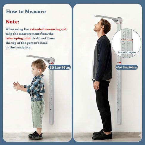 قياس الارتفاع للجدار، أدوات قياس الارتفاع من الألومنيوم المثبتة على الحائط للبالغين والأطفال 24-78 بوصة/60-200 سم، عصا قياس تلسكوبية بمقياس مزدوج للعيادة والمكتب والمنزل in Kuwait
