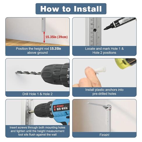 قياس الارتفاع للجدار، أدوات قياس الارتفاع من الألومنيوم المثبتة على الحائط للبالغين والأطفال 24-78 بوصة/60-200 سم، عصا قياس تلسكوبية بمقياس مزدوج للعيادة والمكتب والمنزل in Kuwait