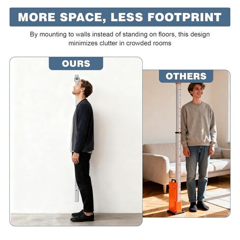 قياس الارتفاع للجدار، أدوات قياس الارتفاع من الألومنيوم المثبتة على الحائط للبالغين والأطفال 24-78 بوصة/60-200 سم، عصا قياس تلسكوبية بمقياس مزدوج للعيادة والمكتب والمنزل in Kuwait