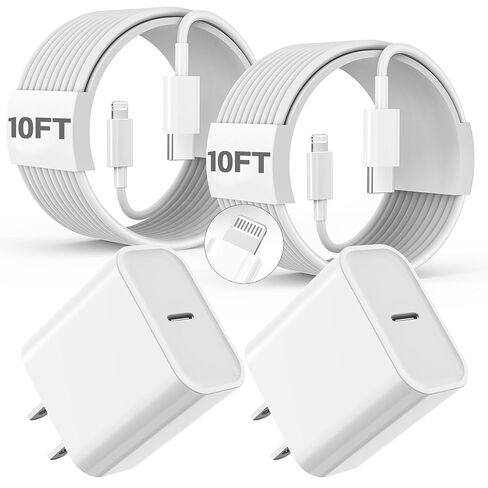 Fast Charger iPhone ، شاحن iPhone 10 أقدام ، Long 10feet Fast Apple Charger USB C إلى Cable Cable Cord 2Pack Type C Wall Charger Box Pluct For iPhone 14/14 Pro Max/14 Plus/13/13 mini/12/11/x/xr /س in Kuwait