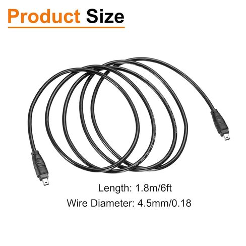 MECCANIXITY 1.8M IEEE 1394 Cable, 4 Pin Male to 4 Pin Male 400Mbps Adapter Cable Data Converter for DV, Digital Camera, Black, 4.5MM in Saudi Arabia