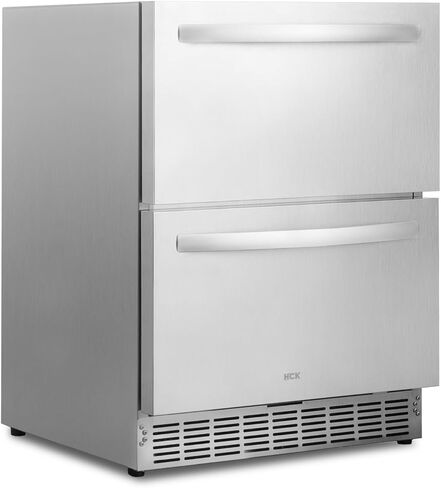 ثلاجة HCK مقاس 24 بوصة تحت المنضدة ذات درج مزدوج، ثلاجة مشروبات خارجية من الفولاذ المقاوم للصدأ للفناء، ثلاجة مشروبات مدمجة للاستخدام المنزلي والتجاري in Kuwait