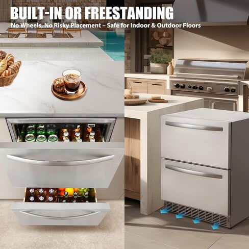 ثلاجة HCK مقاس 24 بوصة تحت المنضدة ذات درج مزدوج، ثلاجة مشروبات خارجية من الفولاذ المقاوم للصدأ للفناء، ثلاجة مشروبات مدمجة للاستخدام المنزلي والتجاري in Kuwait