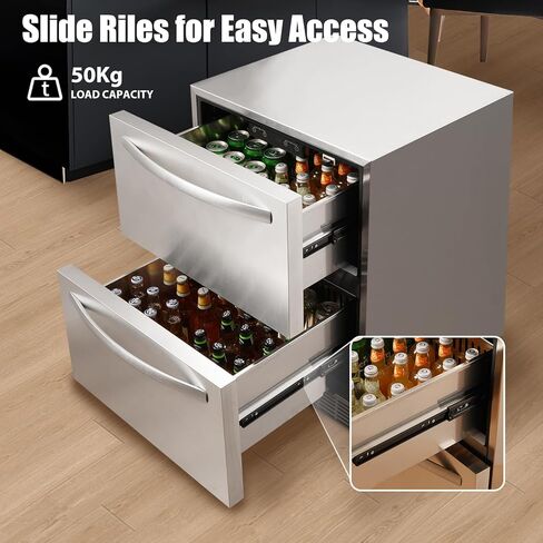 ثلاجة HCK مقاس 24 بوصة تحت المنضدة ذات درج مزدوج، ثلاجة مشروبات خارجية من الفولاذ المقاوم للصدأ للفناء، ثلاجة مشروبات مدمجة للاستخدام المنزلي والتجاري in Kuwait