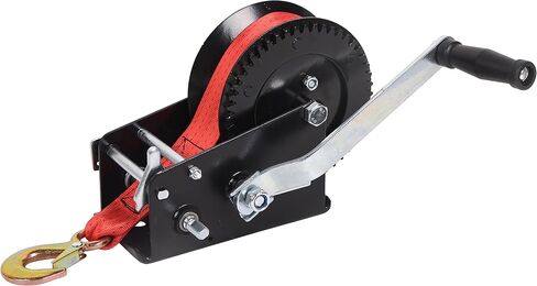 Hand Winch Boat Trailer Winch 2500 رطل خطاف ثقيل مع حزام سوداء من البوليستر الأسود 23 قدمًا ، وينش في اتجاهين محمولين للورق المقطورات ATV UTV Boat Marine in Kuwait