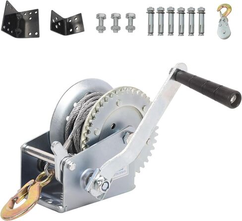 Hand Winch Boat Trailer Winch 2500 رطل خطاف ثقيل مع حزام سوداء من البوليستر الأسود 23 قدمًا ، وينش في اتجاهين محمولين للورق المقطورات ATV UTV Boat Marine in Kuwait