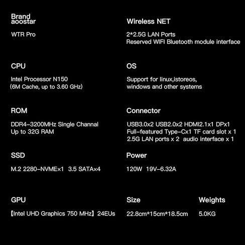 R1 Intel N100 MINI PC 4C/4T ، دعم 40T （2 * 20T 2 Bay Storage） ， NO RAM NO SSD 3-IN-1 MINI COMPUTERS WIFI 6 DUAL 2.5G LAN in Kuwait