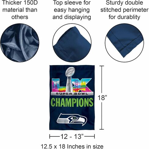 علم الحديقة WinCraft Seattle Seahawks Super Bowl LX Champions مزدوج الجوانب مقاس 12 بوصة × 18 بوصة in Saudi Arabia