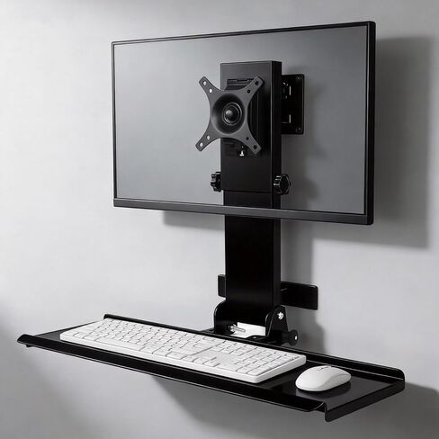 Monitor Wall Mount with Foldable Keyboard Tray, Height Adjustable Monitor Holder Fits 17"-32" Monitor Screens - VESA Standard Wall Mount - 26" Wide Platform with Curved Edges for Keyboard and Mouse in Kuwait