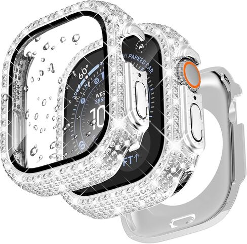 WINGLE 2-in-1 Waterproof Bling Case for Apple Watch Series 10 42mm Screen Protector Case, Diamond Protective Face Cover Apple Watch 10 42 mm Crystal Rhinestone Bumper iWatch Accessories, Iridescent in Kuwait