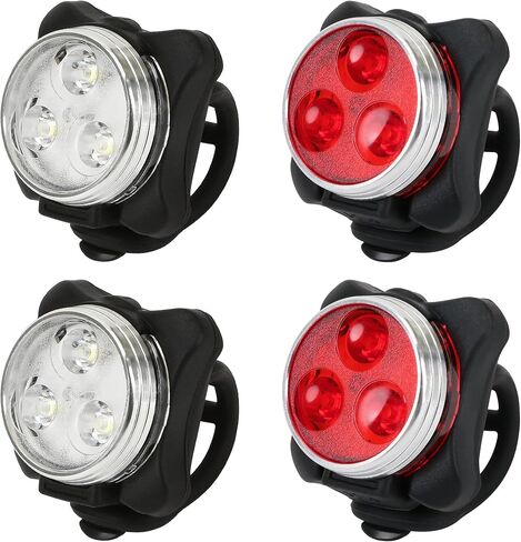 4PCS USB Rechargeable Bike Lights Set – Waterproof LED Front & Back Headlight and Rear Tail Light for Mountain Bicycle, 4 Modes Silicone Lighting Accessories, Plastic Bright Outdoor Night Riding Lamp in Kuwait