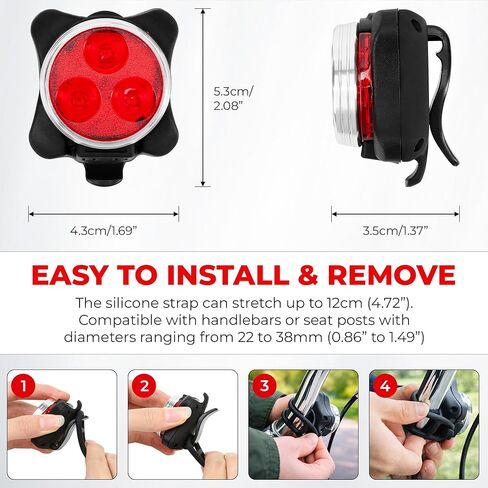 4PCS USB Rechargeable Bike Lights Set – Waterproof LED Front & Back Headlight and Rear Tail Light for Mountain Bicycle, 4 Modes Silicone Lighting Accessories, Plastic Bright Outdoor Night Riding Lamp in Kuwait