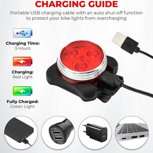 4PCS USB Rechargeable Bike Lights Set – Waterproof LED Front & Back Headlight and Rear Tail Light for Mountain Bicycle, 4 Modes Silicone Lighting Accessories, Plastic Bright Outdoor Night Riding Lamp in Kuwait