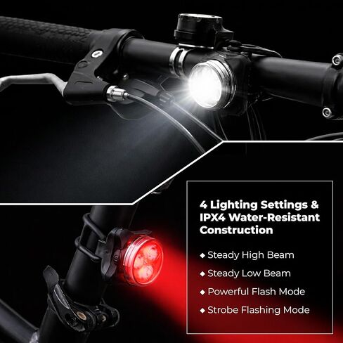 4PCS USB Rechargeable Bike Lights Set – Waterproof LED Front & Back Headlight and Rear Tail Light for Mountain Bicycle, 4 Modes Silicone Lighting Accessories, Plastic Bright Outdoor Night Riding Lamp in Kuwait