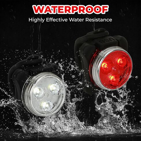 4PCS USB Rechargeable Bike Lights Set – Waterproof LED Front & Back Headlight and Rear Tail Light for Mountain Bicycle, 4 Modes Silicone Lighting Accessories, Plastic Bright Outdoor Night Riding Lamp in Kuwait