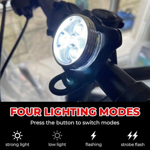 4PCS USB Rechargeable Bike Lights Set – Waterproof LED Front & Back Headlight and Rear Tail Light for Mountain Bicycle, 4 Modes Silicone Lighting Accessories, Plastic Bright Outdoor Night Riding Lamp in Kuwait